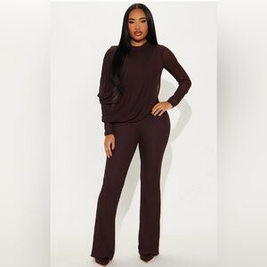 Everyday Knit Wide-Leg Pants Set in Chocolate
